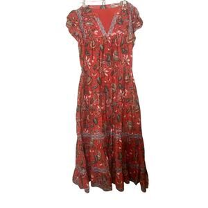 Sundance Catalog Red Floral “Fleurine Ruffle Dress” Size M